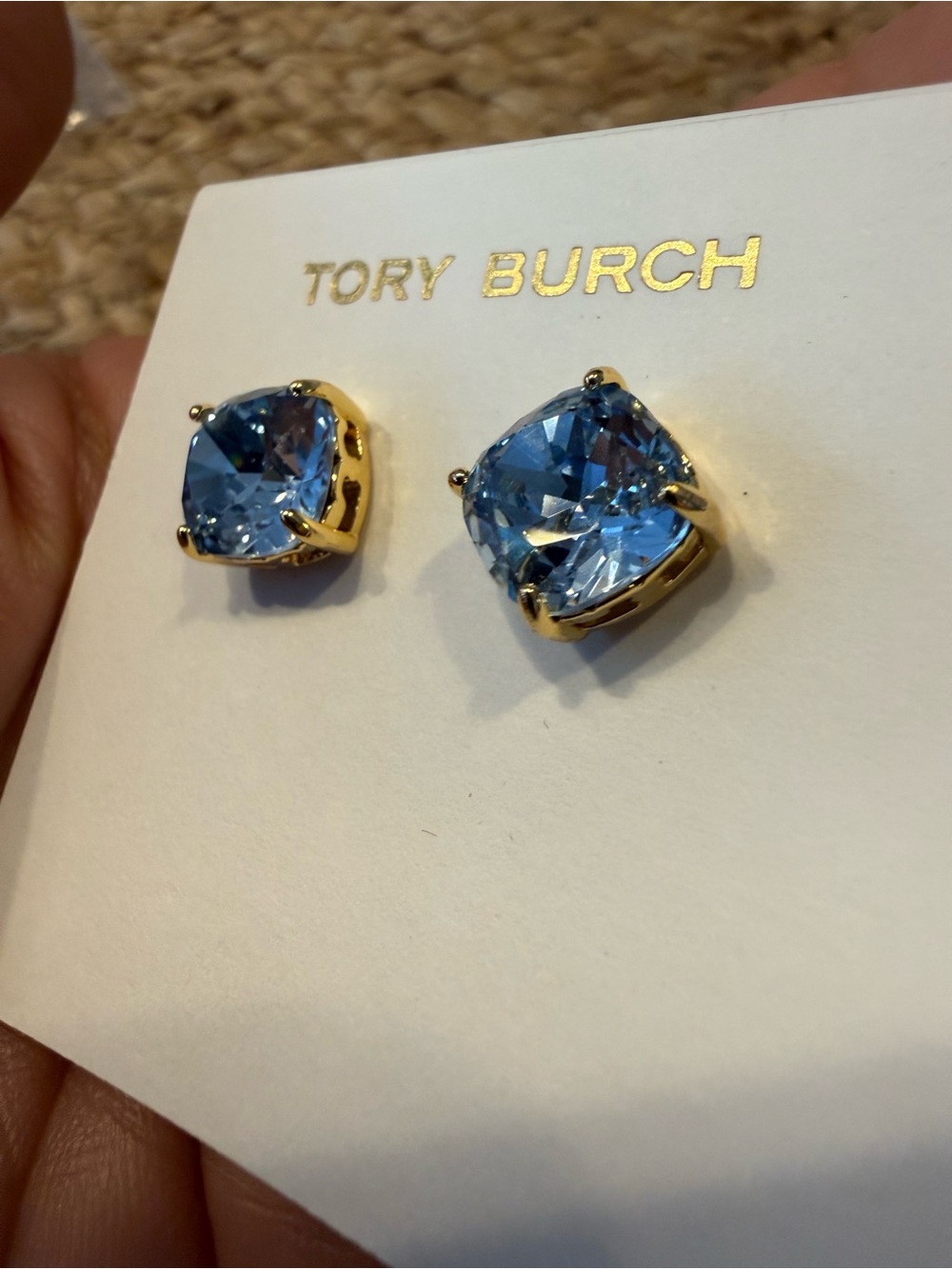 Tory Burch Gold-Plated Blue Crystal Stud Earrings